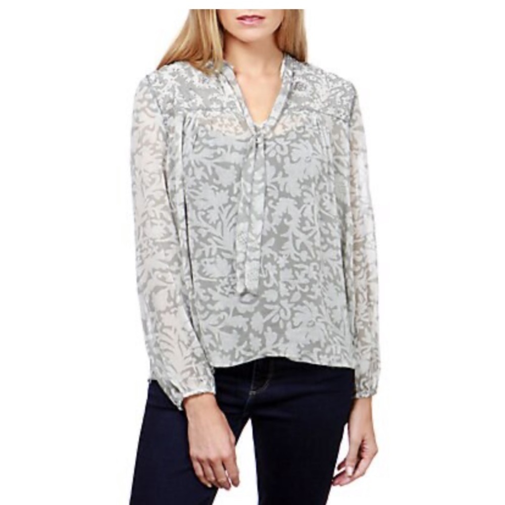 Lucky Brand Beaded Gray and White Floral Blouse. Size XSmall.